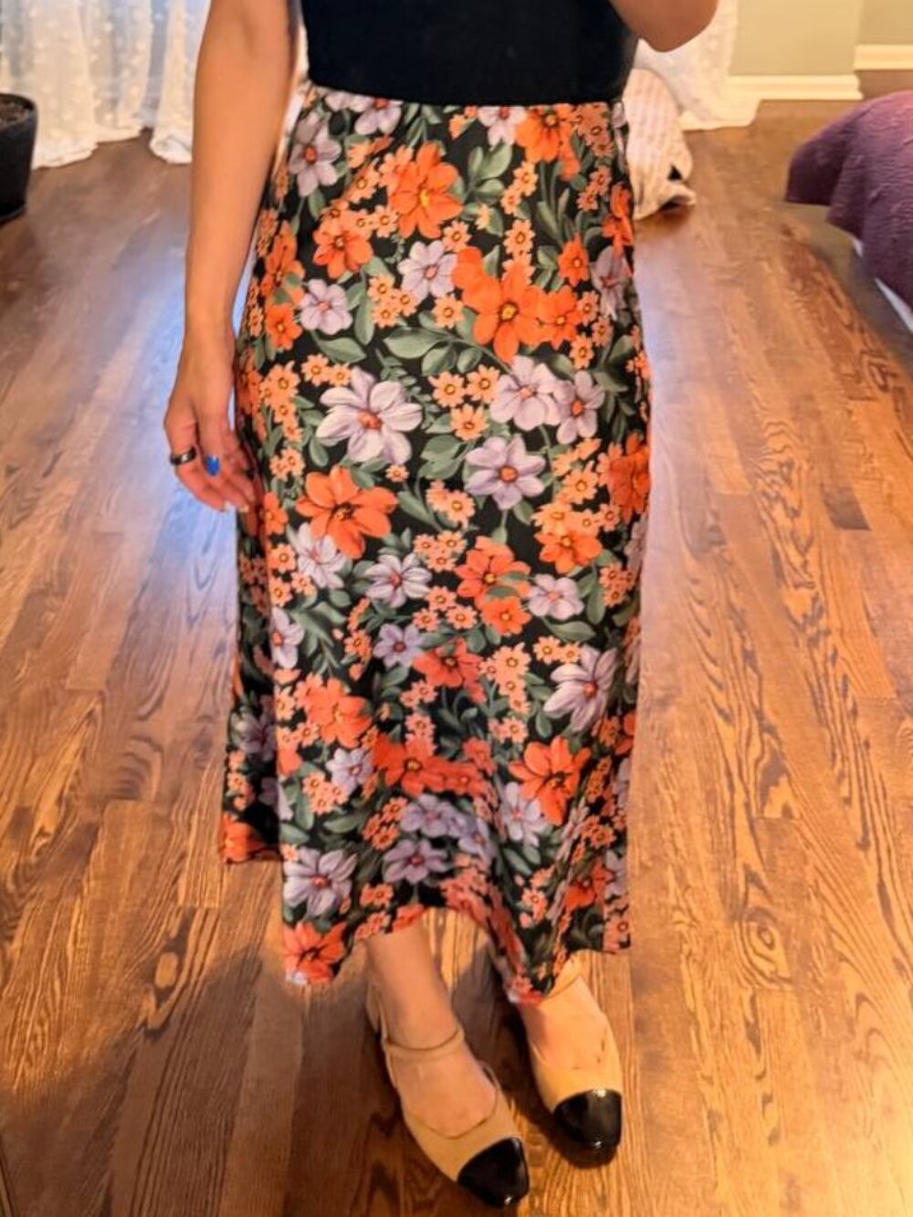 Abel the Label Floral Satin Midi Skirt